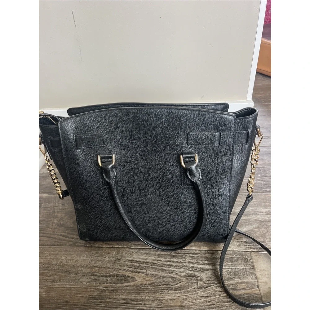 Michael Kors Hamilton Medium‎ Satchel Leather Shoulder Bag Handbag Purse Black